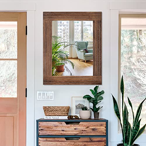 Rustic Mirror Wooden Rectangular Antique Wall Mirror Frame Decor Farmhouse Bedroom Dresser Bedroom Entryway Mirror Large Brown 26"x18" - color: Brown, size: 26"L x 18"W