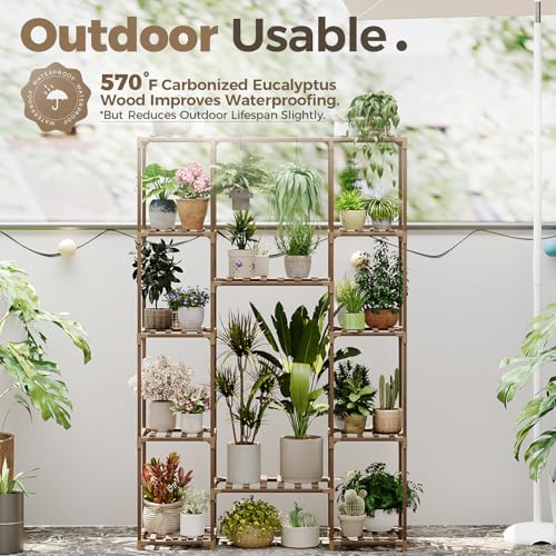 Bamworld 62.2'' Tall Plant Stand Indoor Large Plant Shelf for Multiple Plants Wood Flower Stand Outdoor Hanging Plant Rack for Living Room Garden Balcony Home Decor - color: Brown-12 Pots, style: Cabinet