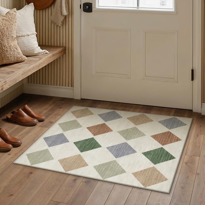 PureCozy Machine Washable 2x3 Area Rugs for Entryway Modern Soft Checkered Indoor Door Mats Non-Slip Stain Resistant Low Pile Accent Small Rug for Bedroom Kitchen Laundry Entrance - color: Checkered Colorful, size: 2' x 3' (Rectangular)