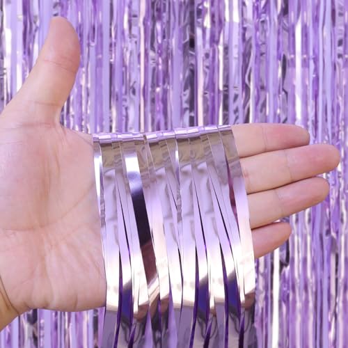 2 Pack Fringe Curtains Backdrops, Foil Fringe Curtains, Door Streamers for Birthday Wedding Bridal Shower Holiday Graduation Party Decorations, Photo Booth Backdrops, Light Purple - color: Light Purple