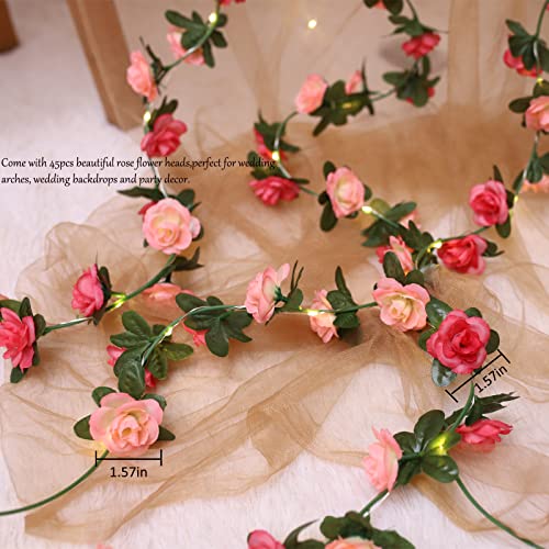 Fielegen 30 LED Rose Flower String Lights 8.2ft Artificial Flower Garland with Lights Hanging Fake Rose Flower Vine Lights for Garden Wedding Party Decor Birthday Bedroom Wall Decor