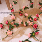 Fielegen 30 LED Rose Flower String Lights 8.2ft Artificial Flower Garland with Lights Hanging Fake Rose Flower Vine Lights for Garden Wedding Party Decor Birthday Bedroom Wall Decor