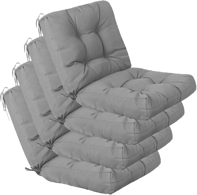 QILLOWAY Outdoor Seat/Back Chair Cushion Tufted Pillow, Spring/Summer Seasonal Replacement Cushions - Pack of 4 (Grey)