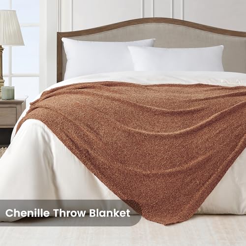 BOURINA Chenille Throw Blanket for Couch Sofa Chair Bed Home Decoration, Soft Warm Cozy Blanket for All Season（50" x 60", Coral） - color: Chenille-coral, size: 50"×60"