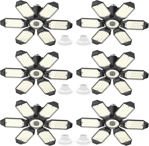 6 Pack 220W Garage Light Ceiling Led Deformable LED Shop Lights for Workshop E26 E27 Screw in Garage - size: 6 PACK
