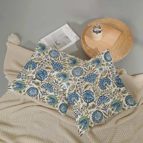 Boho Throw Pillow Covers 16x16 Inch 2 Pcs Navy Blue Sage Green Yellow Vintage Floral Decor Pillow Covers Flower Outdoor Seasonal Decorative Pillowcase Linen Cushion Cover for Couch Sofa - color: Blue Green Yellow Flower, size: 16" x 16" (Pack of 2)