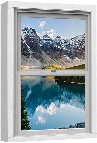 wall26 Canvas Print Wall Art Window View Snowy Mountain Range Cloudy Sky Lake Reflection Nature Wilderness Photography Digital Art Realism Decorative Rustic Landscape Colorful for Bedroom - 12"x18" - color: A33-2307-est03, size: 18"L x 12"W