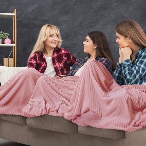 Buryeah 12 Pcs Flannel Throw Blanket Bulk 50 x 60 in Sleepover Blanket Outdoor Wedding Throw Lightweight, Oeko-tex Standard 100 Certified for Sofa Homeless Gifts (Dusty Pink) - color: Dusty Pink