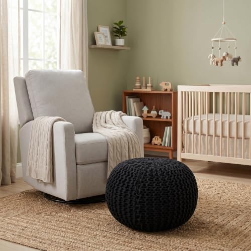 BIRDROCK HOME Round Pouf Ottoman Foot Rest - 18.5”x18.5”x15” Boho Compact Comfortable Soft Cotton Braided Foot Stool with Bean Bag Filling for Living Room, Bedroom, or Nursery (Charcoal Gray) - color: Charcoal Gray