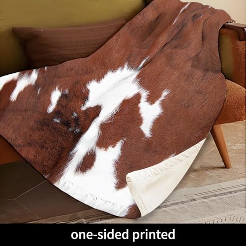 Throw Blanket for Couch, 300GSM Warm Soft Cozy Flannel Blanket, Cute Blanket for All Seasons Bedroom Home Decor Gifts, Brown White Cowhide 50x60 Inches - color: Brown White Cowhide