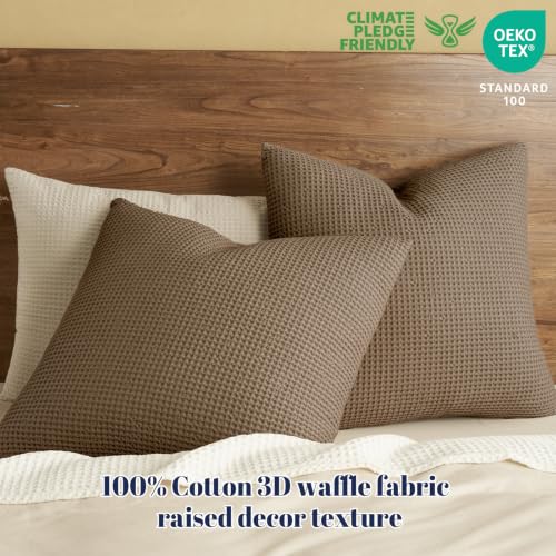 PHF 100% Cotton Waffle Weave Euro Shams 26" x 26", No Filling, 2 Pack Elegant Home Decorative Euro Throw Pillow Covers for Bed Couch Sofa, Walnut Brown - color: Walnut Brown, size: 26" x 26" (Pack of 2)