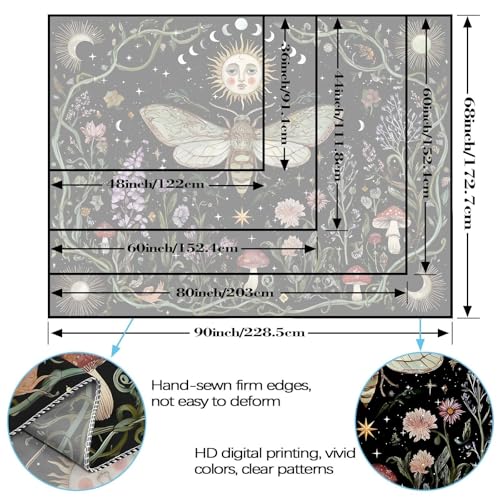 Lifeel Boho Butterfly Tapestry, Vintage Aesthetic Moth Wall Tapestries for Bedroom Living Room Dorm, Black 36x48 inches - color: Black, size: 48"L x 36"W