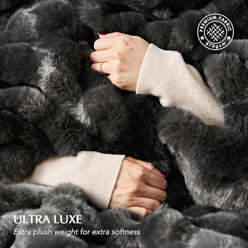 EverGrace Ultra Soft Luxury Fluffy Faux Rabbit Fur Throw Blanket, Thick Warm Bubble Throw for Bed, Cozy Plush Reversible Blankets for Couch, Chair, Sofa, Marble Black, 50x60 Inches - color: Black Marble, size: 50"x60"