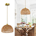 Bohemian-style woven pendant light, adjustable, Woven Hanging Lighting ,11.5"featuring a woven shade and E26 socket. Ideal for kitchen islands, farmhouses, bedrooms, and living rooms. (Bulb not ) - color: 11.5”hemispherical shaped