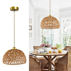 Bohemian-style woven pendant light, adjustable, Woven Hanging Lighting ,11.5"featuring a woven shade and E26 socket. Ideal for kitchen islands, farmhouses, bedrooms, and living rooms. (Bulb not ) - color: 11.5”hemispherical shaped