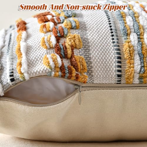 AmHoo Chenille Striped Textured Boho Throw Pillow Covers Aesthetic with Tassels Woven Decorative Pillow Case for Couch Bed Sofa Bedroom Modern Funky 18 x 18-Inch Brown - color: Brown, size: 18" x 18" (Pack of 1)