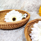 Set of 2 Round Rattan Fruit Bowls (8.7 Inch) – Handwoven Wicker Bread Baskets for Serving – Shallow Decorative Trays for Coffee Table, Entryway Keys & Catchall – Boho Kitchen Decor - size: 8.7"*2