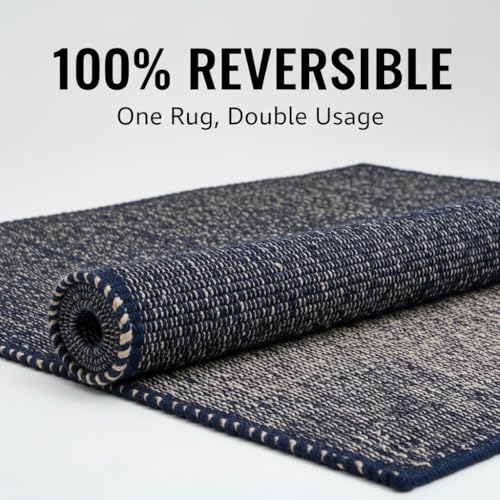 Navy 3x5 Jute Rug Braided Construction - Farmhouse Woven Carpet - Nautical Floor Covering for Bedroom Laundry Room, 3' x 5' - color: Navy, size: 3' x 5'