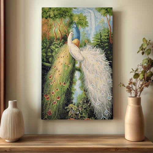 AureoMadis Elegant Peacock Vertical Woven Tapestry Wall Hanging with Lining and Rod Pockets for Bedroom Living Room Home Aesthetic - Nature Art Decor (27" W x 42" H) - color: Elegant： Peacock Scene-with lining