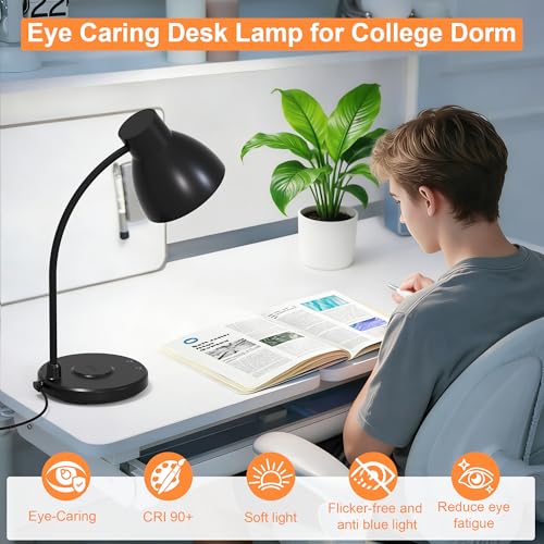 Desk Lamps for Home Office - LED Desk Lamp with Wireless Charger, 3 Color Modes Dimmable Eye-Caring Study Reading Desk Light, Small Flexible Arm Table Lamp for College Dorm Room Bedside, Black - color: Black