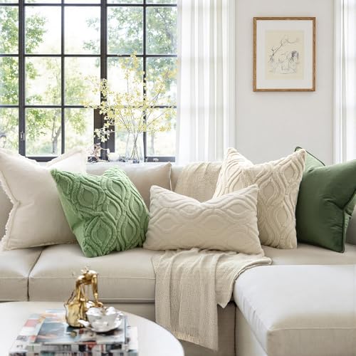 MIULEE Summer Sage Green Throw Pillow Covers 18x18 Inch, Soft Plush Faux Wool Couch Pillow Covers Set of 2 Decorative Farmhouse Boho Throw Pillows for Sofa Living Room Bed - color: Sage Green, size: 18" x 18" (Pack of 2)