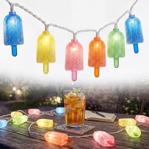 Tropical Beach Themed LED Popsicle String Lights 8.5Ft Summer Novelty Decorations Light with 10 Multicolor Ice Cream Lights, Plug in Fairy Light for Outdoor Patio Garden Bedroom Tent Birthday Party - color: Popsicle Lights