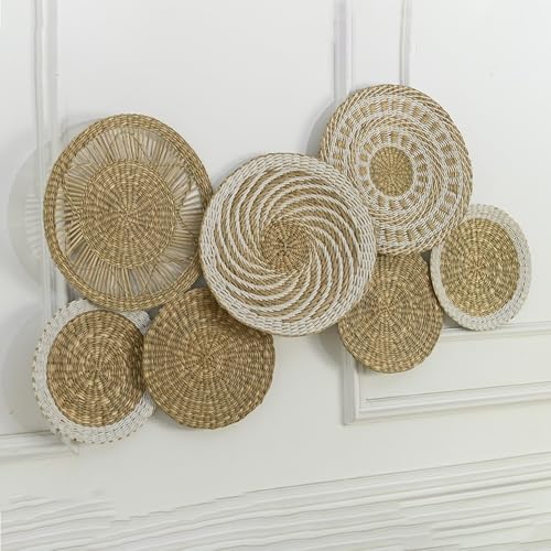 Wicker Wall Decor Set – Boho Basket Wall Art, Natural Woven Wall Art for Living Room Bedroom, Seagrass Decorative Plates For Wall Hanging, Flat and Lightweight - size: Medium