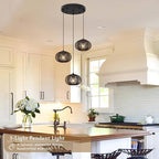 12" Boho Black 3-Light Boho Chandeliers for Kitchen Island Hand-Woven Boho Rattan Chandeliers Dimmable Adjustable Hanging Wicker Chandelier for Dining Room Living Room（Bulb Incl.） - color: 11.8" Black 3-Light