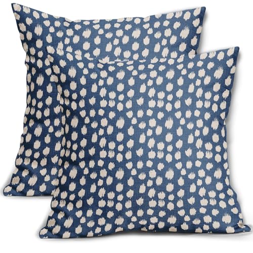 Sweetshow Blue Cream Dots Pillow Covers 16x16 Set of 2 Boho Design Polka Dot Throw Pillows Modern Trendy Print Outdoor Decorative Pillowcase Square Linen Cushion Cases Decor for Sofa Couch Bed - color: Blue Cream Dots, size: 16" x 16" (Pack of 2)