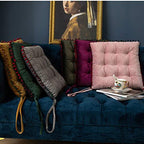 vctops Velvet Soft Square Chair Pad with Ties Cute Gradient Pom Pom Indoor Dining Chairs Cushion (Grey, 16" x 16") - color: Gray, style: 16 Inch x 16 Inch