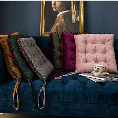 vctops Velvet Soft Square Chair Pad with Ties Cute Gradient Pom Pom Indoor Dining Chairs Cushion (Grey, 16" x 16") - color: Gray, style: 16 Inch x 16 Inch