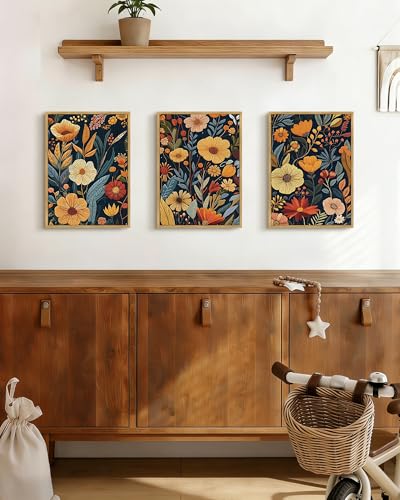 Drsoum Vintage Flower Wall Art Framed Retro Bohemian Boho Colorful Floral Plant Rustic Artwork Nature Botanical Wildflower Prints Bedroom Living Room Ready to Hang 11x14in Natural Framed - color: Botanical Flower, size: 14L" x 11W", Natural Framed