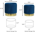 Velvet Round Ottoman Storage Set of 2 - Blue Velvet Stool for Living Room and Bedroom, Gold Ottoman with Storage, Accent Chair, Modern
