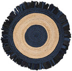 SAFAVIEH Cape Cod Collection 4' Round Navy / Natural CAP701N Handmade Boho Fringe Jute & Cotton Area Rug - color: Navy/Natural, size: 4' (Round)