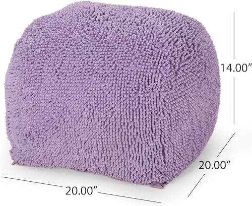 Foamma Pouf Ottoman 20" 20"x14", Lavender - Square Ottoman Foot Rest for Living Room and Bedroom, Spongy Pouf Footstool with Microfiber Chenille Cover, Foot Rest for Couch with Removable Cover - color: Lavender