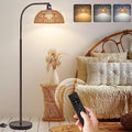Brilvibera Boho Floor Lamp with Remote – Bronze Tall Lamp with Stepless Dimmable Bulb and Adjustable Rattan Shade for Living Room, Bedroom, Office - style: Bronze Rattan Standing Floor Lamp