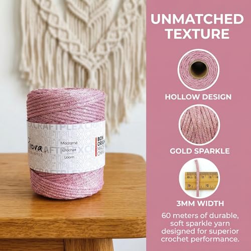 3mm Sparkle Polyester Macramé Cord - 150g/66yds Metallic Glitter Braided Cord for Crocheting Bags, Baskets, Macramé Plant Hangers & DIY Crafts, Machine Washable (3#Pink Pinky) - color: 3#Pink Pinky
