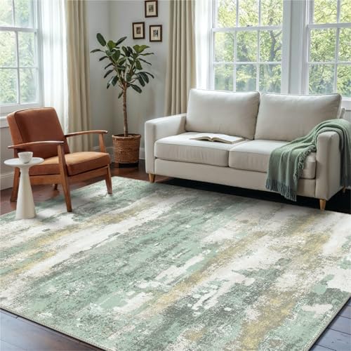 BEIMO 3x5 Rugs for Entryway Entrance Kitchen, Machine Washable Modern Abstract Soft Area Rug, Low Pile Indoor Floor Carpet with Non Slip Backing, Light Green/Cream - color: Light Green/Cream, size: 3' x 5' (Rectangular)