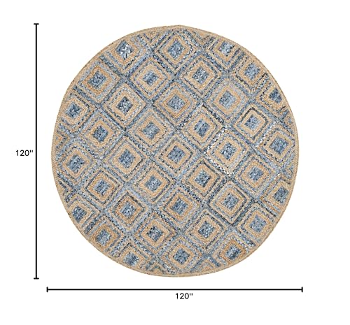 SAFAVIEH Cape Cod Collection Area Rug - 10' Round, Natural & Blue, Handmade Flat Weave Diamond Braided Jute & Denim, Ideal for High Traffic Areas in Living Room, Bedroom (CAP354A) - color: Natural/Blue, size: 10' (Round)
