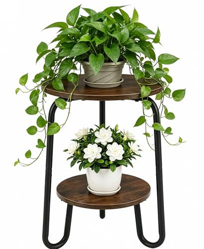 TREEZITEK 2 Tier Plant Table,Plant Stand Indoor Round Flower Pot Stand,17.8 Inch Tall Corner Plant Holder for Living Room, Balcony,Small Side Table for Coffee and The Remote