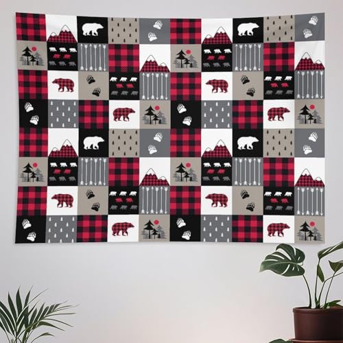 ZhiRain Cabin Retro Rustic Lodge Tapestry Wall Hanging Bear Country Hunting Wild Animal Plaid Check Tapestries Home Decor for Living Room Bedroom Farmhouse Apartment Dorm 30"x40" - color: Cabin-1, size: 30"L x 40"W