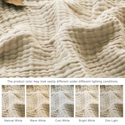 EMME Cotton Throw Blanket for Couch Soft Muslin Blankets 50"x60" Lightweight Breathable Blanket Beige All Season Gauze Blanket - color: 02 - Beige, size: Throw (50" x 60")
