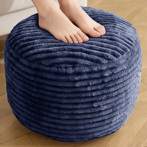 Round Ottoman,Corduroy Pouf Ottoman Foot Rest,Storage Footstool for Living Room,18x14 Soft Floor Poufs,Memory Foam Filling - Navy, 18x14 in - color: Navy, size: 18"D x 18"W x 14"H