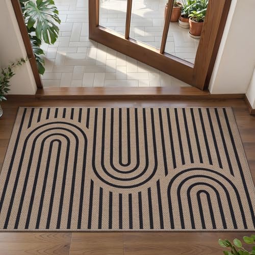 Tangsoo Easy Jute Rug 2x3 Outdoor Rug,Small Washable Non-Slip Rug for Entryway,Boho Geometric Ultra Thin Indoor Carpet Farmhouse Small Throw Mat for Kitchen Bedroom Front Door Entry - color: Brown S Rainbow, size: 2x3ft