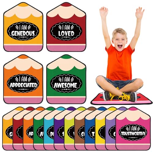 Tinideya 12 Pcs Kids Carpet Circle Seats for Class 16 Inch Round Classroom Rug Back to School Floor Cushions Soft Educational Mat Non Slip First Day of School Learning Playing Areas(Pencils) - style: Pencils