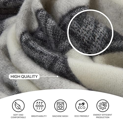 | Wool Blanket/Throw | 100% New Zealand Wool | Perfect for Home and Outdoors | Virgin Wool Throw with Fringes 67"x79" (170 x 200 cm) - color: Gray Geometry, size: Queen