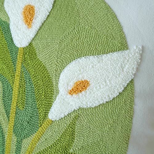vctops Farmhouse Calla Lily Cotton Tufted Throw Pillow Cover Spring Floral Embroidery Pillowcase Soft Square Cushion Case for Sofa Couch Bed Chair (White C,18"x18") - color: White C