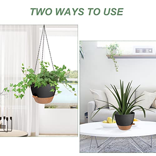 Vanslogreen Hanging Planters for Indoor Outdoor Plants, 2 Pack Self Watering Hanging Pot with Drainage Holes & Removable Tray (Black, 10'') - color: Black, size: 10''