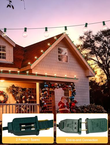 SUNSGNE 25Ft Christmas Round Lights, G40 Globe String Light with 27 Clear Bulbs, UL Certified for Outdoor Indoor Garden Party Wedding Pergola Backyard Patio Xmas Decoration, Green Wire - color: Clear-Green, size: 25 Ft