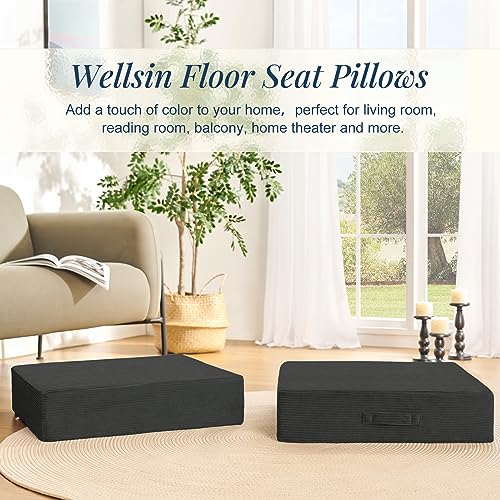 Wellsin Solid Square Floor Pillows for Adults Kids - Large Meditation Floor Pillow Seating Cushion with Thick Foam & Washable Velvet Cover, 2 Pack, 22x22x5 Inch, Gray - color: Grey, size: 2 Pack (22"x22")